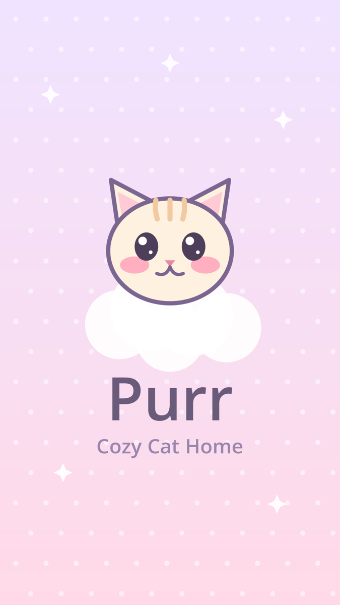A cream kitten sitting on a cloud, with the name Purr